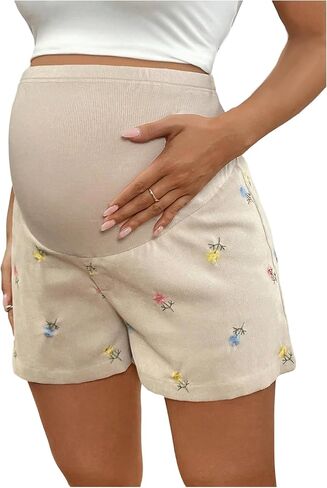 MakeMeChic Women's Maternity Shorts High Waist Elastic Casual Over Belly Workout Floral Shorts in Saudi Arabia