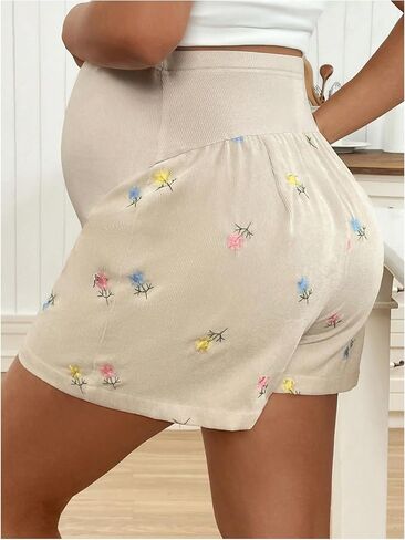 MakeMeChic Women's Maternity Shorts High Waist Elastic Casual Over Belly Workout Floral Shorts in Saudi Arabia