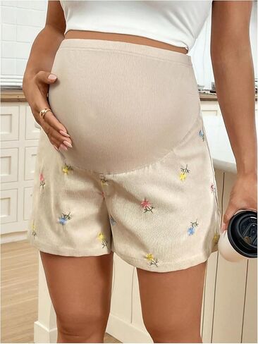 MakeMeChic Women's Maternity Shorts High Waist Elastic Casual Over Belly Workout Floral Shorts in Saudi Arabia
