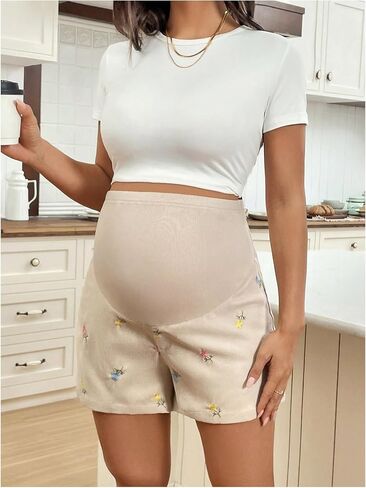MakeMeChic Women's Maternity Shorts High Waist Elastic Casual Over Belly Workout Floral Shorts in Saudi Arabia