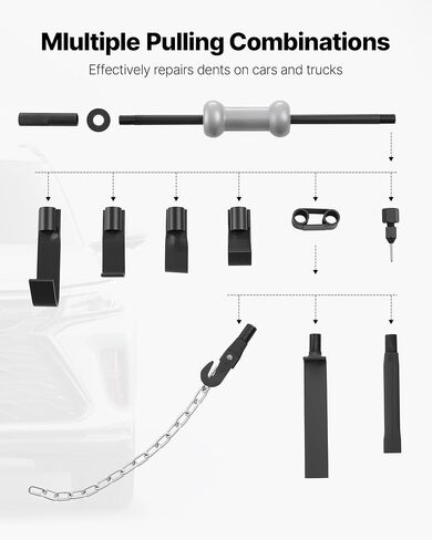 VEVOR Dent Puller Kit, 13 lbs 14-in-1 Slide Hammer Dent Removal Kit, Heavy-Duty Auto Body Truck Repair Automotive Damage Remover Tool Repair Frame with Carrying Case, Extension Rod, Non-Slip Handle in Saudi Arabia