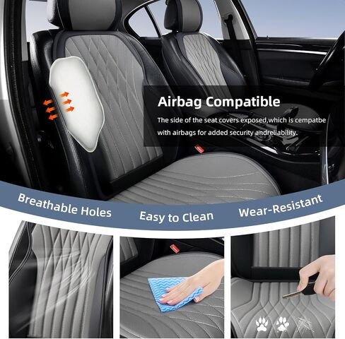 Leather Car Seat Covers, Front and Rear Seat Covers for Cars Waterproof Anti-Scratch, Automotive Seat Protector Universal Fit for Most Cars (Black&Gray, Full Set) in Kuwait