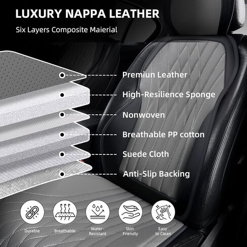 Leather Car Seat Covers, Front and Rear Seat Covers for Cars Waterproof Anti-Scratch, Automotive Seat Protector Universal Fit for Most Cars (Black&Gray, Full Set) in Kuwait