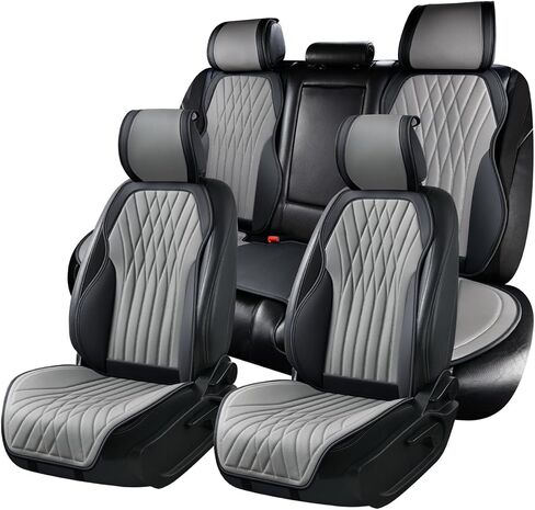 Leather Car Seat Covers, Front and Rear Seat Covers for Cars Waterproof Anti-Scratch, Automotive Seat Protector Universal Fit for Most Cars (Black&Gray, Full Set) in Kuwait