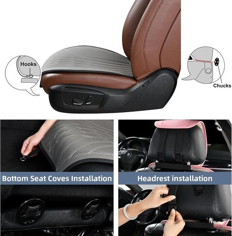 Leather Car Seat Covers, Front and Rear Seat Covers for Cars Waterproof Anti-Scratch, Automotive Seat Protector Universal Fit for Most Cars (Black&Gray, Full Set) in Kuwait