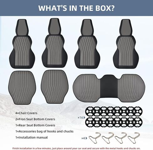 Leather Car Seat Covers, Front and Rear Seat Covers for Cars Waterproof Anti-Scratch, Automotive Seat Protector Universal Fit for Most Cars (Black&Gray, Full Set) in Kuwait