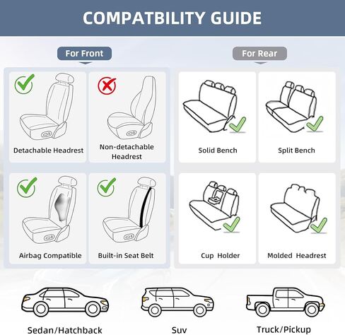 Leather Car Seat Covers, Front and Rear Seat Covers for Cars Waterproof Anti-Scratch, Automotive Seat Protector Universal Fit for Most Cars (Black&Gray, Full Set) in Kuwait