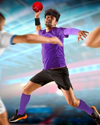 6 Pcs Halloween Purple Gym Team Costume Accessories Men Gym Leader Costume Accessories Set Wig Mustache Headband Wristbands with Socks for Adults Sports Cosplay Party in Saudi Arabia