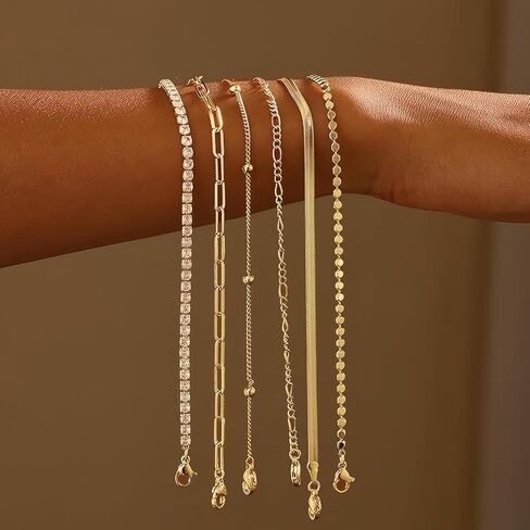 Gold Bracelets for Women, 6 PCS Waterproof Bracelet Set, 14K Stackable Gold Bracelets for Women in Saudi Arabia