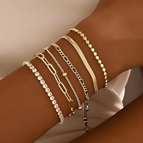 Gold Bracelets for Women, 6 PCS Waterproof Bracelet Set, 14K Stackable Gold Bracelets for Women in Saudi Arabia
