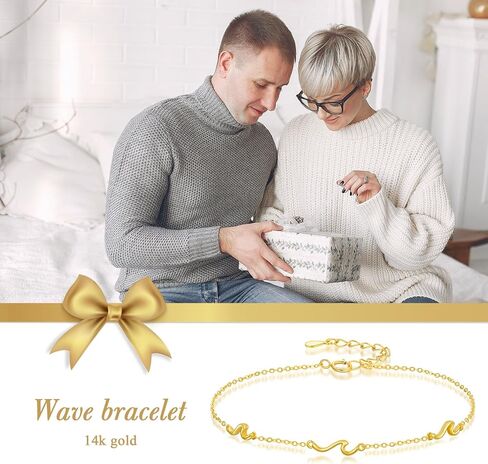 14k Gold Wave Bracelet 14k Solid Gold Wave Bracelet Ocean Beach Jewelry Christmas Gifts for Women in Saudi Arabia