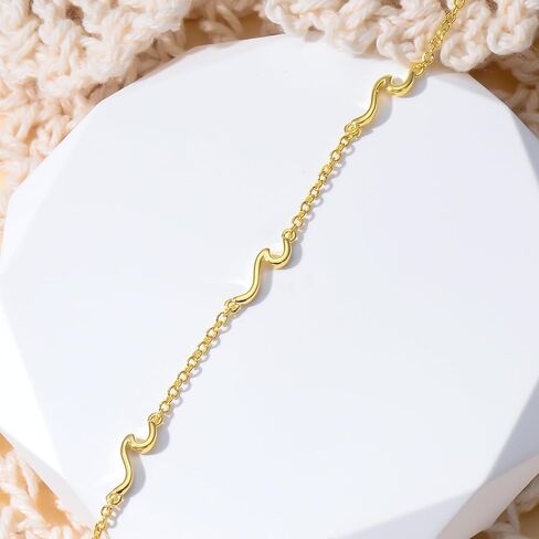 14k Gold Wave Bracelet 14k Solid Gold Wave Bracelet Ocean Beach Jewelry Christmas Gifts for Women in Saudi Arabia