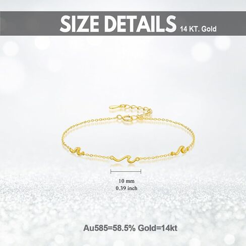 14k Gold Wave Bracelet 14k Solid Gold Wave Bracelet Ocean Beach Jewelry Christmas Gifts for Women in Saudi Arabia