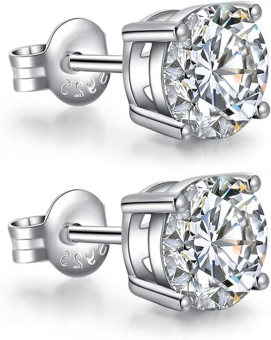 أقراط JiaYang Sparkling CZ للرجال والنساء - فضة استرليني مضادة للحساسية، قطع دائرية/مربع مقاس 4 مم - 8 مم in Kuwait