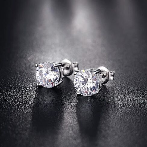 أقراط JiaYang Sparkling CZ للرجال والنساء - فضة استرليني مضادة للحساسية، قطع دائرية/مربع مقاس 4 مم - 8 مم in Kuwait