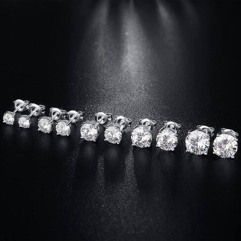 أقراط JiaYang Sparkling CZ للرجال والنساء - فضة استرليني مضادة للحساسية، قطع دائرية/مربع مقاس 4 مم - 8 مم in Kuwait