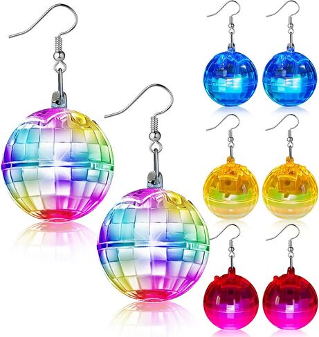 Henoyso 4 Pairs 70s Light up Disco Ball Earrings LED 60s 70s Long Short Light Earrings for Women Bachelorette Party Dance Party Glow Accessories in Kuwait