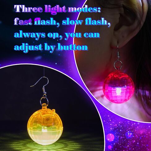 Henoyso 4 Pairs 70s Light up Disco Ball Earrings LED 60s 70s Long Short Light Earrings for Women Bachelorette Party Dance Party Glow Accessories in Kuwait