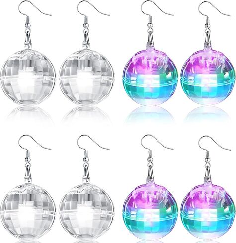 Henoyso 4 Pairs 70s Light up Disco Ball Earrings LED 60s 70s Long Short Light Earrings for Women Bachelorette Party Dance Party Glow Accessories in Kuwait