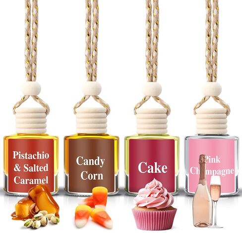 Maxdot 4 قطع معطر هواء لطيف للسيارة معلق في الخريف من أساسيات السيارة، موزع زيوت يدوم طويلاً، معطر هواء للعلاج العطري، موزع روائح السيارات (مجموعة الحلوى والحلوى) in Kuwait