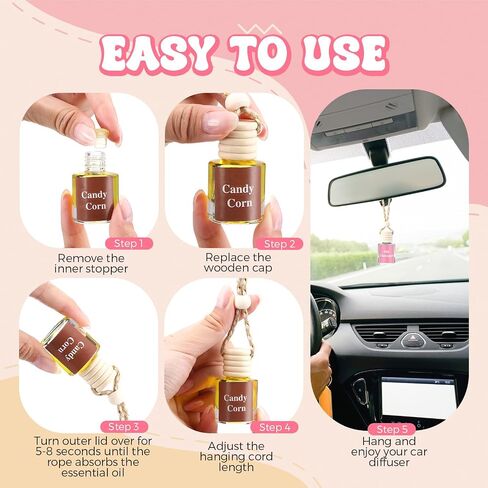 Maxdot 4 قطع معطر هواء لطيف للسيارة معلق في الخريف من أساسيات السيارة، موزع زيوت يدوم طويلاً، معطر هواء للعلاج العطري، موزع روائح السيارات (مجموعة الحلوى والحلوى) in Kuwait