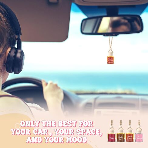 Maxdot 4 قطع معطر هواء لطيف للسيارة معلق في الخريف من أساسيات السيارة، موزع زيوت يدوم طويلاً، معطر هواء للعلاج العطري، موزع روائح السيارات (مجموعة الحلوى والحلوى) in Kuwait