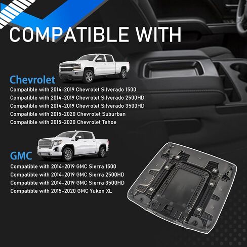 Front Center Seat Console Armrest Lid Black Compatible with 2014-2020 Chevrolet Suburban Tahoe Chevy Silverado GMC Sierra 1500 2500HD 3500HD Yukon XL Replaces 22881398 in Saudi Arabia