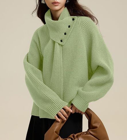 chouyatou Women's Casual V Neck Pullover Sweaters Ribbed Knit Slouchy Jumper Tops with Removable Scarf in Saudi Arabia