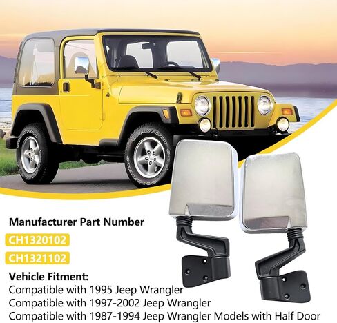 Pair Passenger+Driver Side View Mirror Black Replacement fit for for Jeep Wrangler TJ with Manual Folding 1997-2002 Wrangler 1987-94 rear view mirror CH1320101 CH1321102 in Kuwait