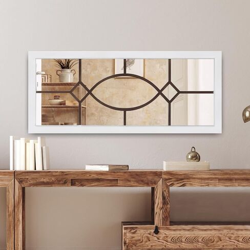 Farmhouse Mirror, 43.3" x 17.7" Rectangular Rustic Wall Decor, White Wood Frame, HD Glass, Versatile Installation, Perfect for Entryway, Living Room, Dining Room in Saudi Arabia