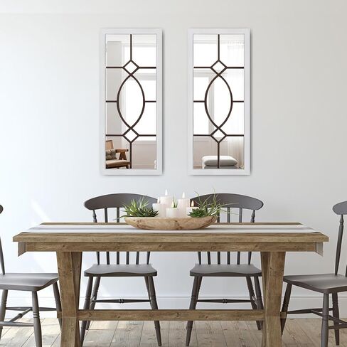 Farmhouse Mirror, 43.3" x 17.7" Rectangular Rustic Wall Decor, White Wood Frame, HD Glass, Versatile Installation, Perfect for Entryway, Living Room, Dining Room in Saudi Arabia