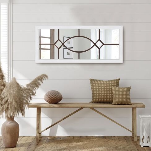 Farmhouse Mirror, 43.3" x 17.7" Rectangular Rustic Wall Decor, White Wood Frame, HD Glass, Versatile Installation, Perfect for Entryway, Living Room, Dining Room in Saudi Arabia