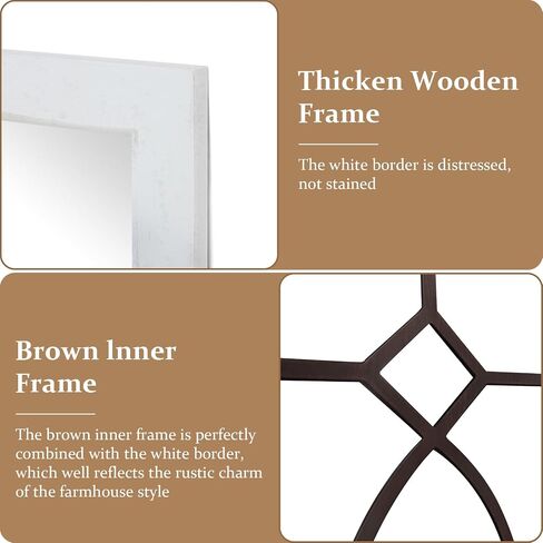 Farmhouse Mirror, 43.3" x 17.7" Rectangular Rustic Wall Decor, White Wood Frame, HD Glass, Versatile Installation, Perfect for Entryway, Living Room, Dining Room in Saudi Arabia