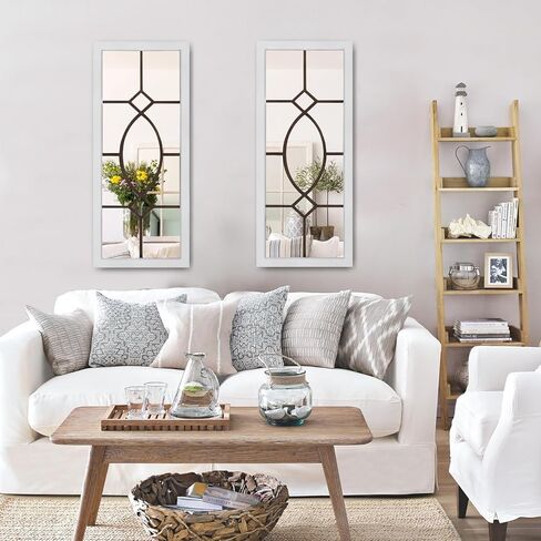 Farmhouse Mirror, 43.3" x 17.7" Rectangular Rustic Wall Decor, White Wood Frame, HD Glass, Versatile Installation, Perfect for Entryway, Living Room, Dining Room in Saudi Arabia