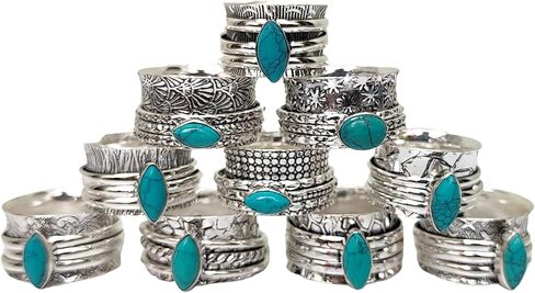 Handmade Natural Turquoise Gemstone Rings 925 Sterling Silver Plated Ring Women's Jewelry Lot Pcs Gift for Women in Saudi Arabia