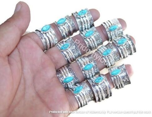 Handmade Natural Turquoise Gemstone Rings 925 Sterling Silver Plated Ring Women's Jewelry Lot Pcs Gift for Women in Saudi Arabia