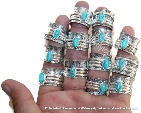 Handmade Natural Turquoise Gemstone Rings 925 Sterling Silver Plated Ring Women's Jewelry Lot Pcs Gift for Women in Saudi Arabia