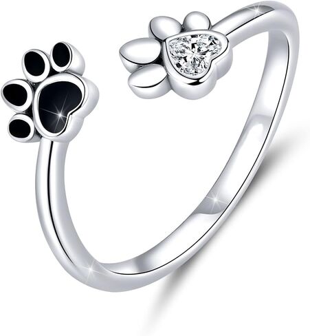 WOSTU Adjustable Animal Ring for Women Open Silver Dog Paw Fox Chameleon Dragon Snake Leaf Eye Stackable Dainty Ring Hypoallergenic Daily Wear Fashion Jewelry in Kuwait
