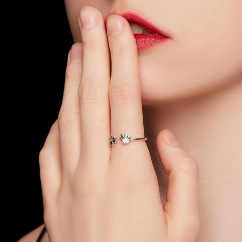 WOSTU Adjustable Animal Ring for Women Open Silver Dog Paw Fox Chameleon Dragon Snake Leaf Eye Stackable Dainty Ring Hypoallergenic Daily Wear Fashion Jewelry in Kuwait