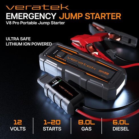 V6 Pro 1000A Car Battery Jump Starter Portable (6.0L Gas & 3.0L Diesel) – 12V Lithium Battery Booster Pack with SmartCharge Safety, Jumper Cables, 10000mAh Power Bank, Jump Box, LED Light in Saudi Arabia