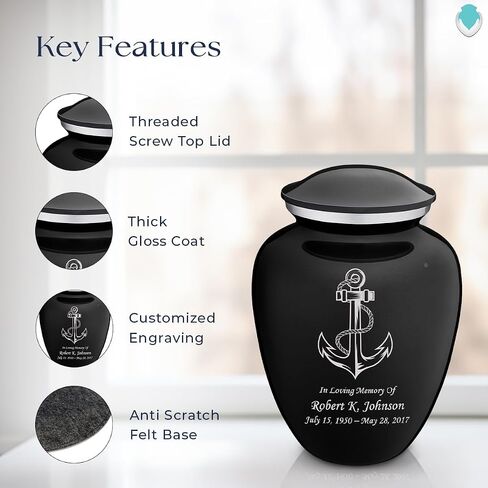 Geturns - Adult Personalized Anchor Cremation Urns for Human Ashes I Large Cobalt Blue Funeral Urn for Men and Women I 200 lbs in Saudi Arabia