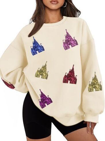 Magic Kingdom Sweatshirt for Women Magical Sweatshirts Colorful Castle Sequins Sweater Vacation Long Sleeve Tops in Saudi Arabia
