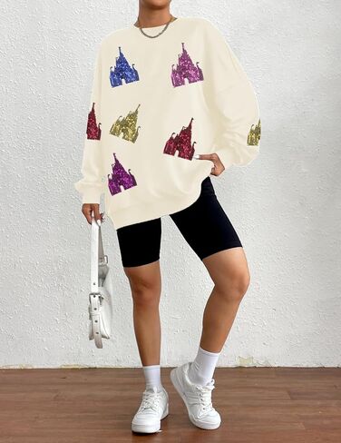 Magic Kingdom Sweatshirt for Women Magical Sweatshirts Colorful Castle Sequins Sweater Vacation Long Sleeve Tops in Saudi Arabia