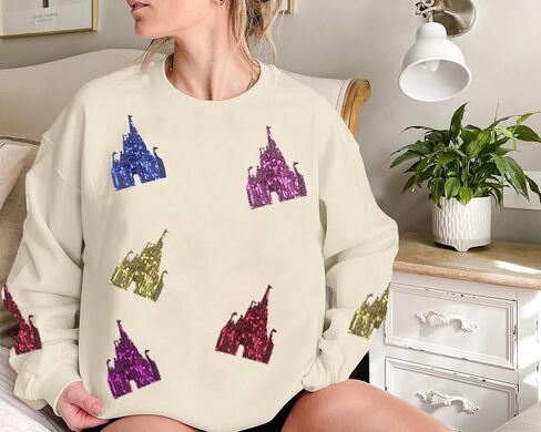 Magic Kingdom Sweatshirt for Women Magical Sweatshirts Colorful Castle Sequins Sweater Vacation Long Sleeve Tops in Saudi Arabia