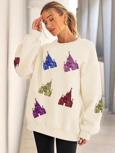 Magic Kingdom Sweatshirt for Women Magical Sweatshirts Colorful Castle Sequins Sweater Vacation Long Sleeve Tops in Saudi Arabia