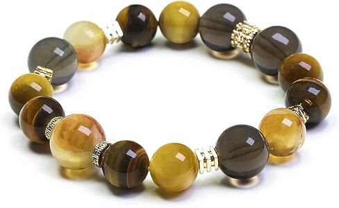 Healing Multi-Crystal Bracelets | Natural Tiger Eye, Citrine, Obsidian, Agate | for Wealth, Good Fortune, Inspiration, Passion, Confidence | Gift for Women Man all Ages | Adjustable Duarable Stretch(8-10mm) in Saudi Arabia