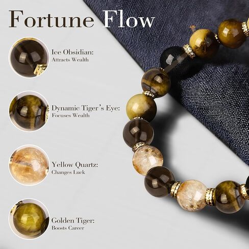 Healing Multi-Crystal Bracelets | Natural Tiger Eye, Citrine, Obsidian, Agate | for Wealth, Good Fortune, Inspiration, Passion, Confidence | Gift for Women Man all Ages | Adjustable Duarable Stretch(8-10mm) in Saudi Arabia