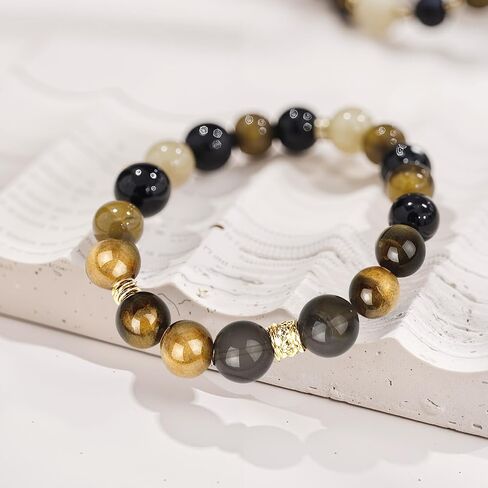 Healing Multi-Crystal Bracelets | Natural Tiger Eye, Citrine, Obsidian, Agate | for Wealth, Good Fortune, Inspiration, Passion, Confidence | Gift for Women Man all Ages | Adjustable Duarable Stretch(8-10mm) in Saudi Arabia