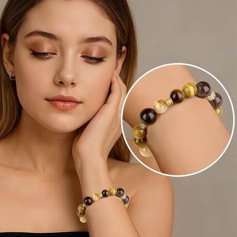 Healing Multi-Crystal Bracelets | Natural Tiger Eye, Citrine, Obsidian, Agate | for Wealth, Good Fortune, Inspiration, Passion, Confidence | Gift for Women Man all Ages | Adjustable Duarable Stretch(8-10mm) in Saudi Arabia