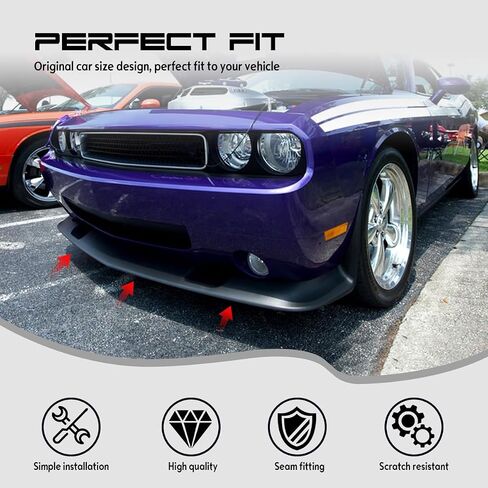 Front Bumper Lip Chin Spoiler, Compatible with 2011-2014 Dodge Challenger, SRT Style Flexible Polyurethane(PU) Front Lower Splitter Protector, Unpainted Black, 1 PC in Saudi Arabia
